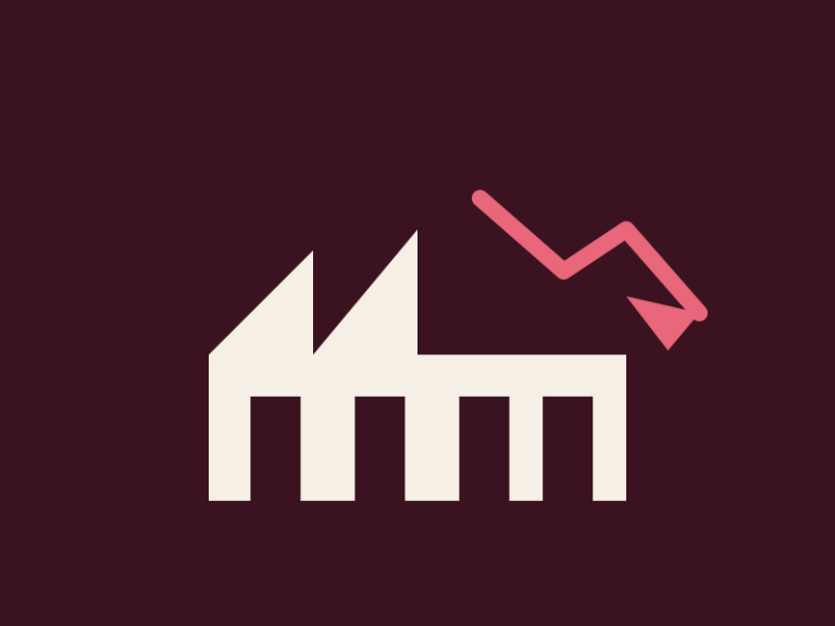 Australian industries slowing down 2026 icon showing a factory with a downward trend